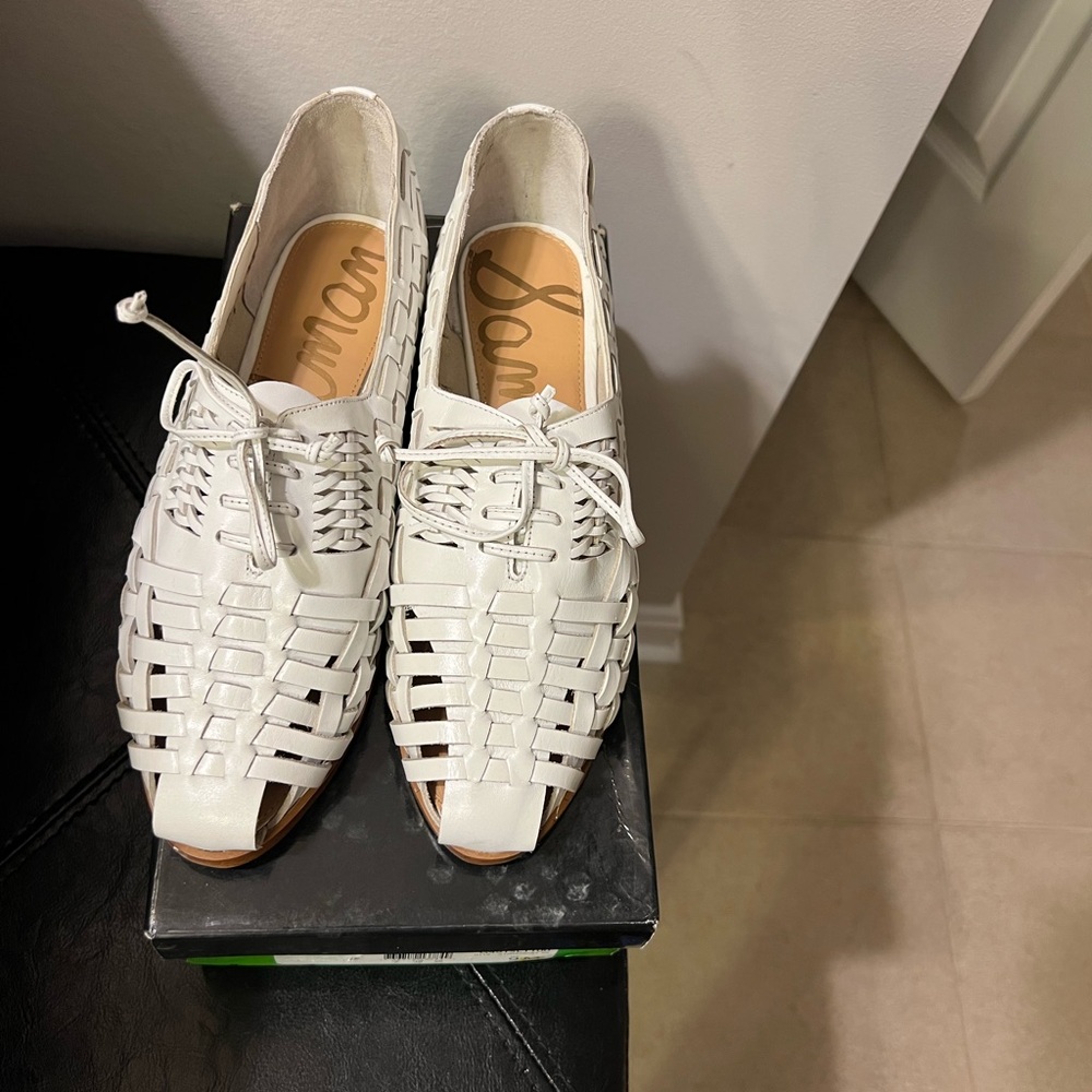 Sam Edelman White Woven Flats